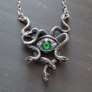 English Pewter Gorgon's Eye Snake Pendant with Austrian Crystal